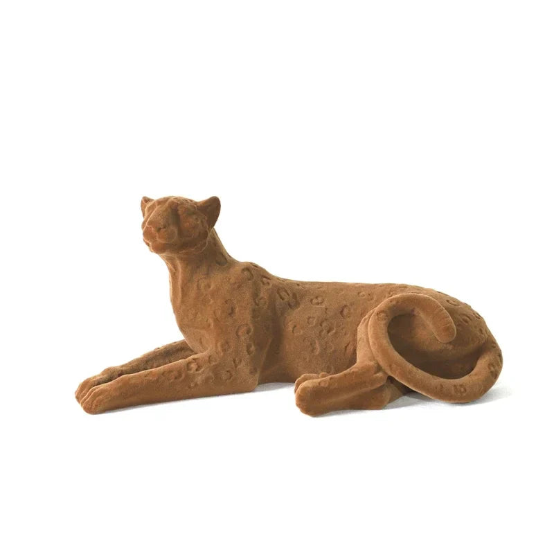 Afralia™ Suede Leopard Figurine: Resin Flocking Cheetah Sculpture for Stylish Home Decor