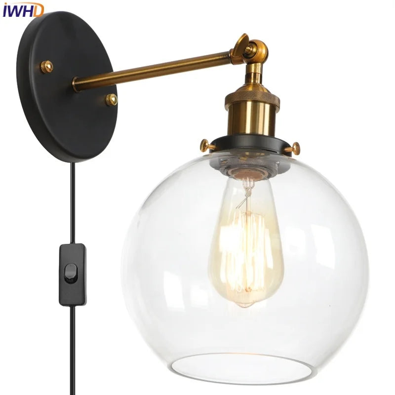 Afralia™ Vintage Globe Glass LED Wall Lamp for Living Room Porch Industrial Bedside