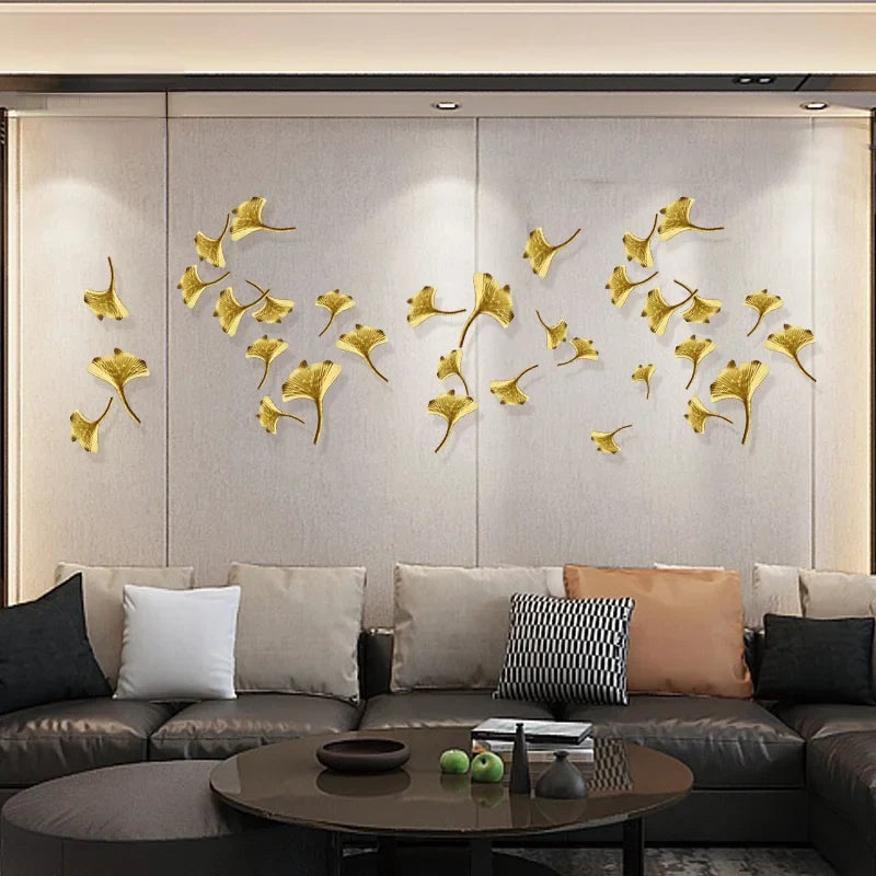 Golden Ginkgo Leaves Wall Hanging by Afralia™ - Metal Home Decor Aesthetic Accessory