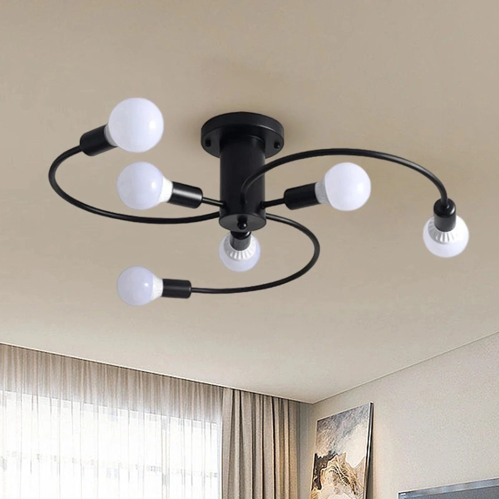 Afralia™ Retro Iron Fan Ceiling Chandelier with 8 Sockets for Home Decor