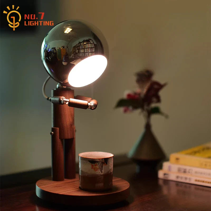 Afralia™ Solid Wood USB Rechargeable Desk Lamp for Bedroom with Stepless Dimming
