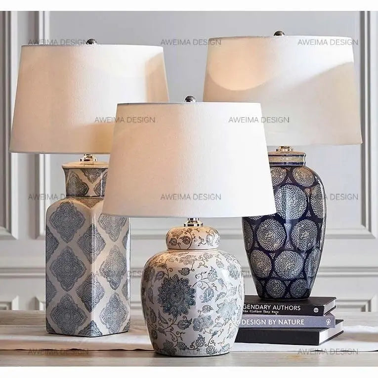 Afralia™ Ceramic Desk Lamp | Bedroom, living room Side Decoration | New Chinese Bedside Table Lamp