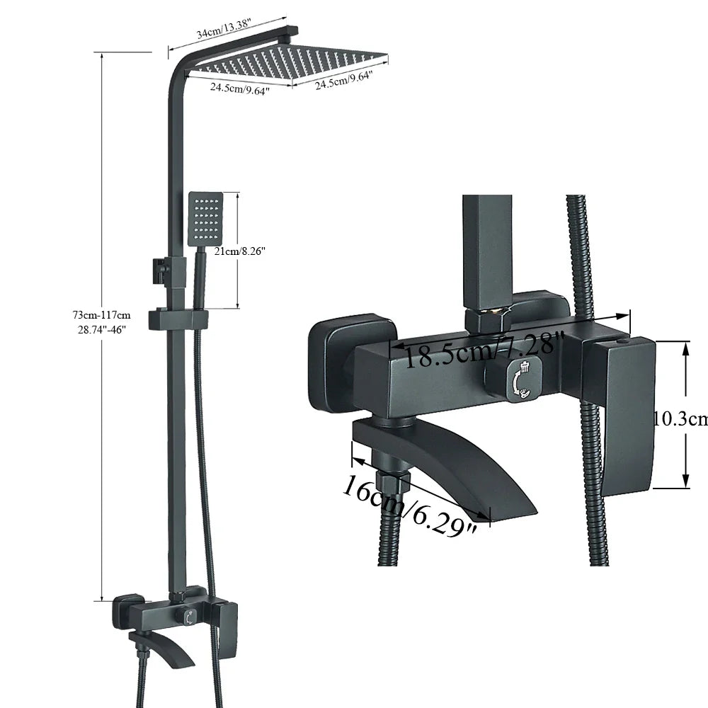 Afralia™ Matte Black Rainfall Shower Faucet Set with Stainless Steel Spout