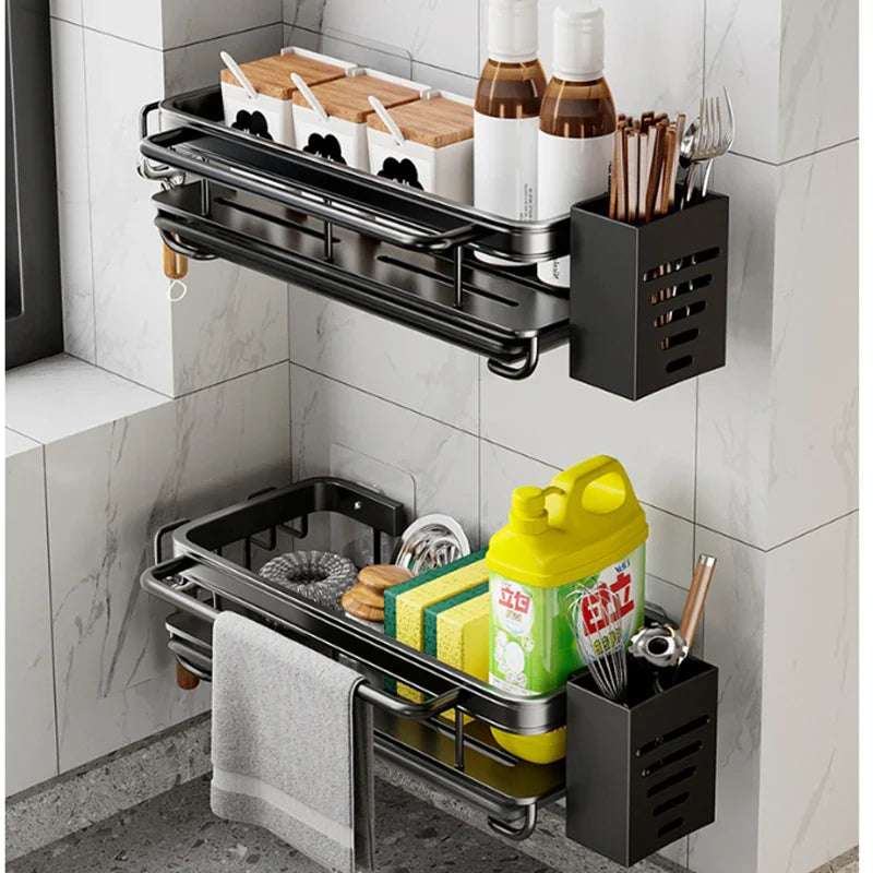 Afralia™ Space Aluminum Sink Organizer Hanging Drain Holder for Kitchen Bathroom Storage