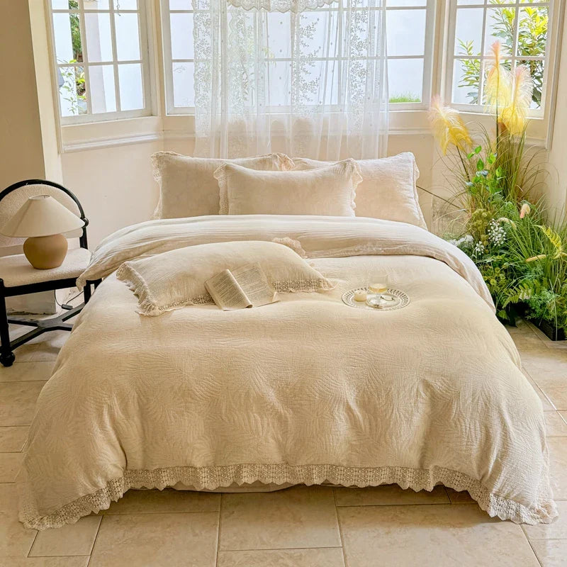 Afralia™ French Lace Ruffles Bedding Set Queen King Size 4Pcs