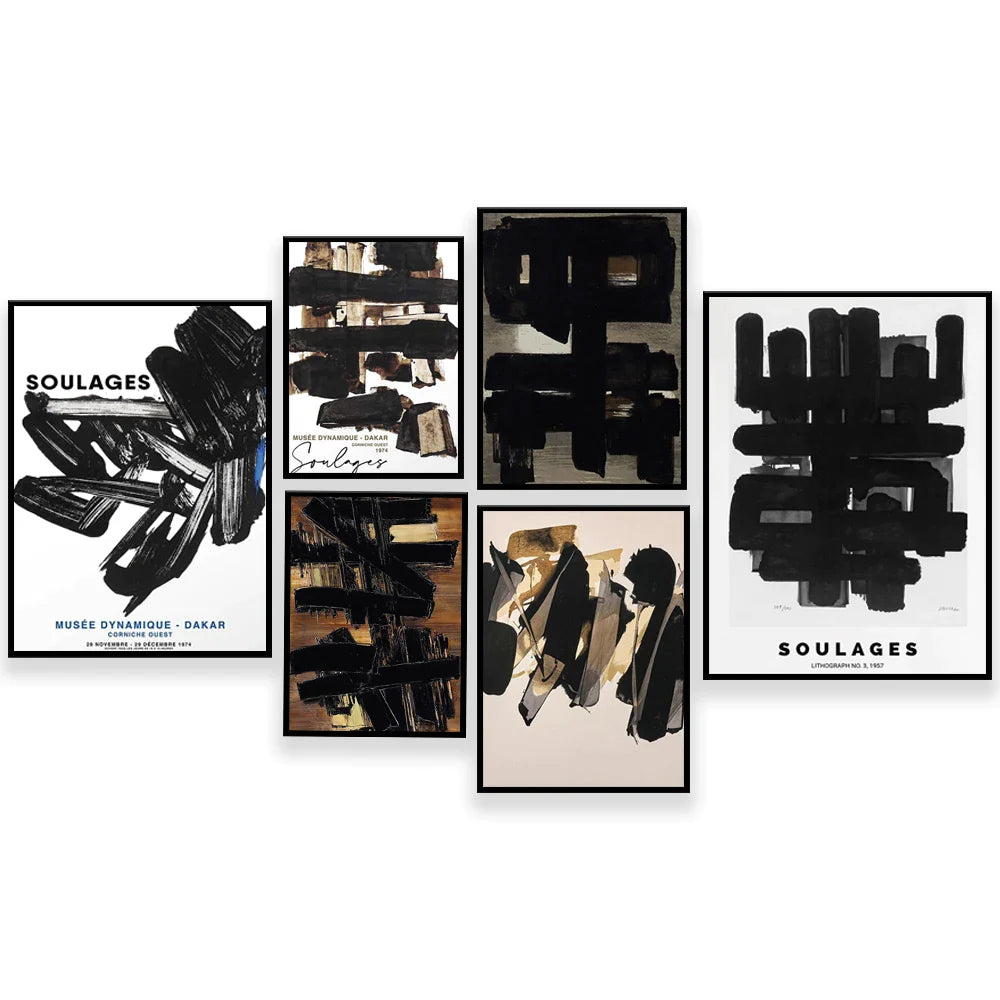 Afralia™ Soulages Exhibition Canvas Prints Wall Art Decor