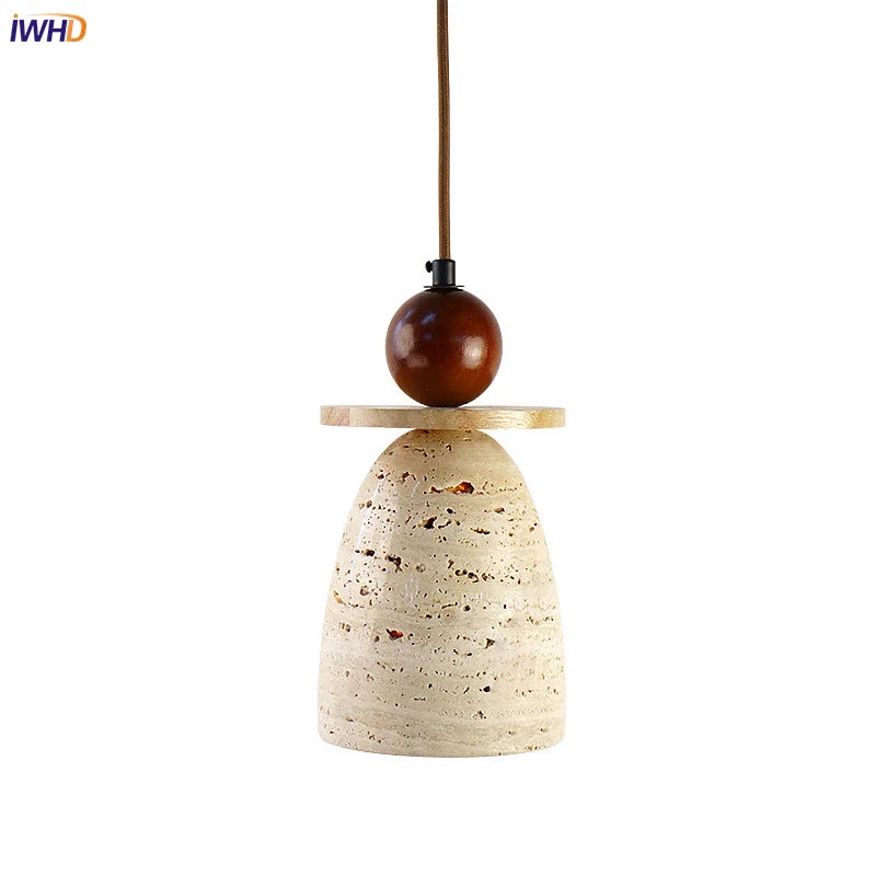 Afralia™ Yellow Travertine Wood Pendant Light - LED Hanging Lamp for Dining Living Room