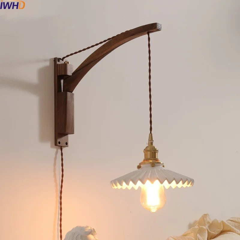 Afralia™ Nordic LED Wall Sconce Walnut Copper Stair Light Fixtures