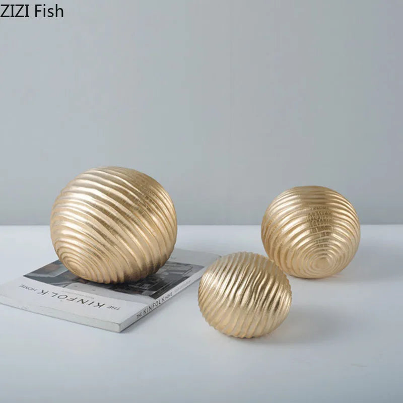 Afralia™ Golden Wave Ball Desk Ornament, Abstract Art Sculpture for Room Aesthetics