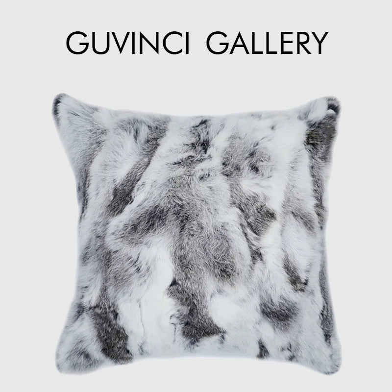 Afralia™ Gray Faux Rex Rabbit Fur Decorative Cushion Coverluxury Throw Pillow