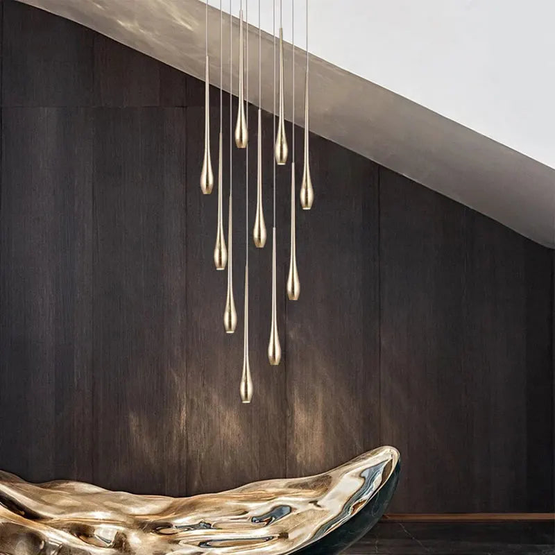 Afralia™ Gold-Plated LED Ceiling Chandelier for Staircase, Living Room, Kitchen, Attic