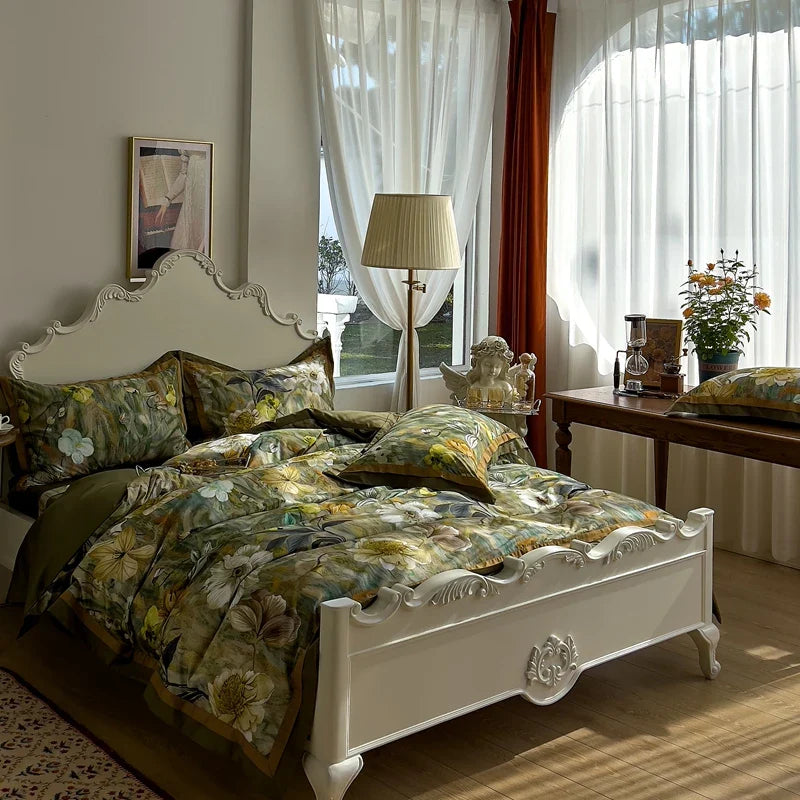 Afralia™ Vintage Style 1000TC Egyptian Cotton Bedding Set with Pastoral Print
