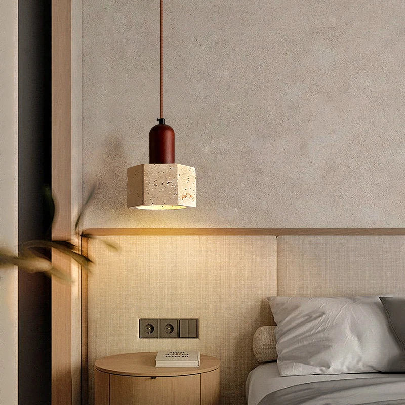 Afralia™ Yellow Travertine Wood Base LED Pendant Lights - Modern Adjustable Hanging Lamp