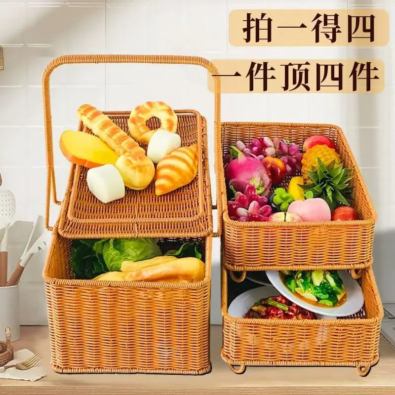 Afralia™ Handwoven Rattan Picnic Basket with Lid and Rectangular Outdoor Storage