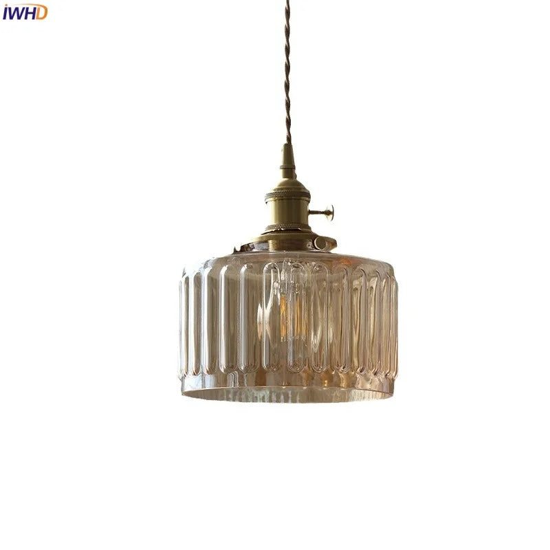 Afralia™ Amber Glass LED Hanging Lamp - Adjustable Nordic Stair Pendant Light