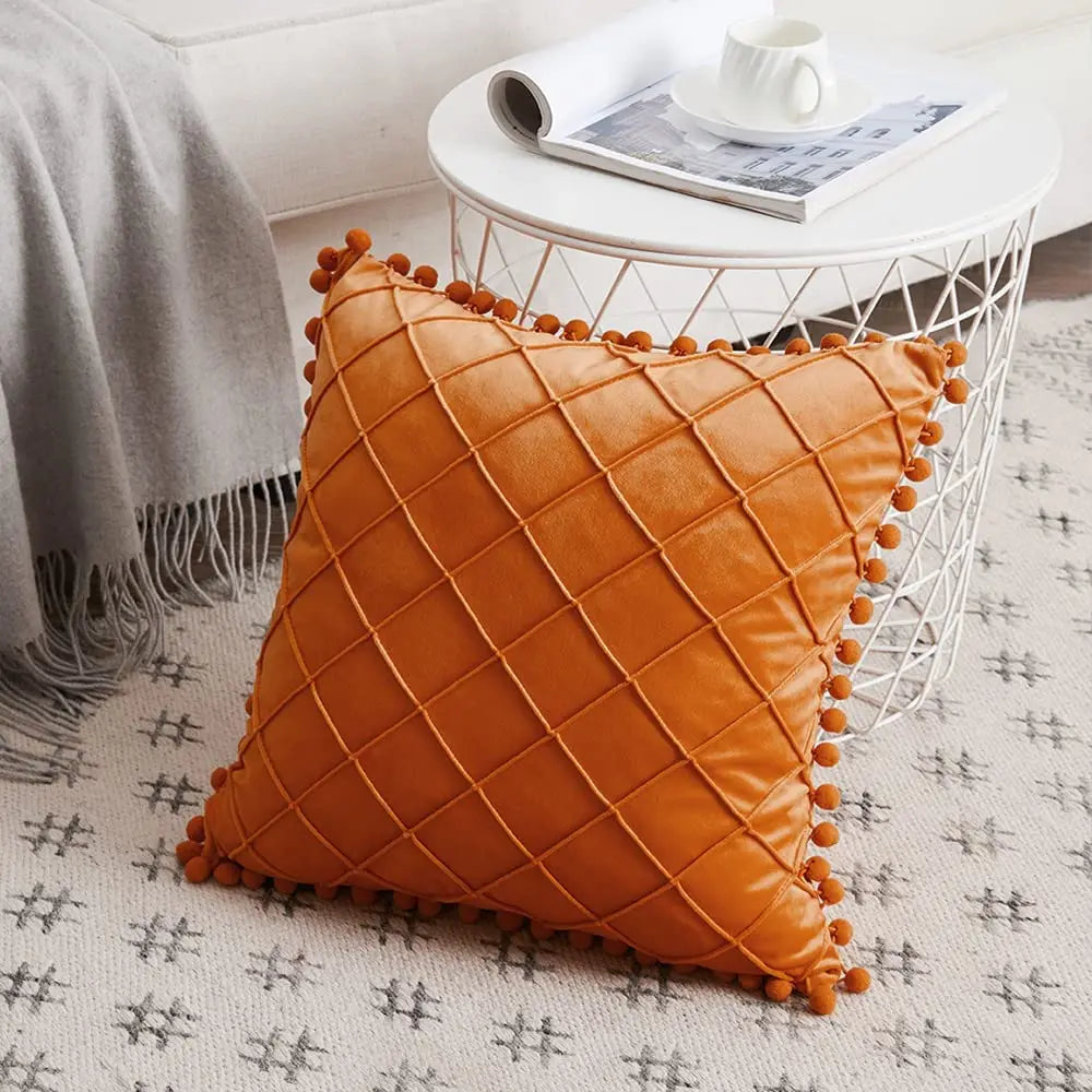 Afralia™ Velvet Pompom Throw Pillow Cover Set, Solid Color Decorative Cushioncase