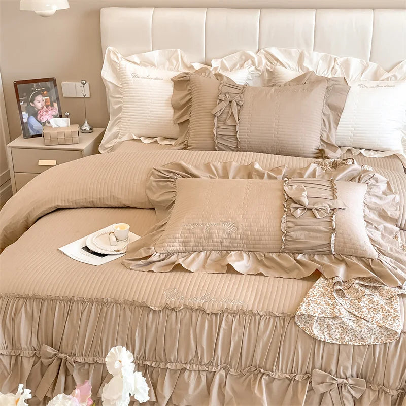 Afralia™ Cake Layers Cotton Duvet Set: Ruffles, Bedspread, Sheet, Pillowcases