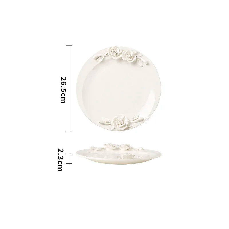 Afralia™ Flower Relief Ceramic Plate Western Dinner Plates Kitchen Cutlery