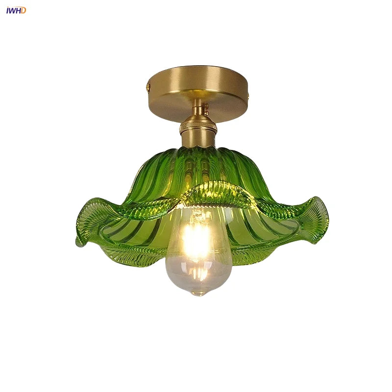 Afralia™ Green Flower Glass LED Ceiling Light Fixture - Nordic Modern Design