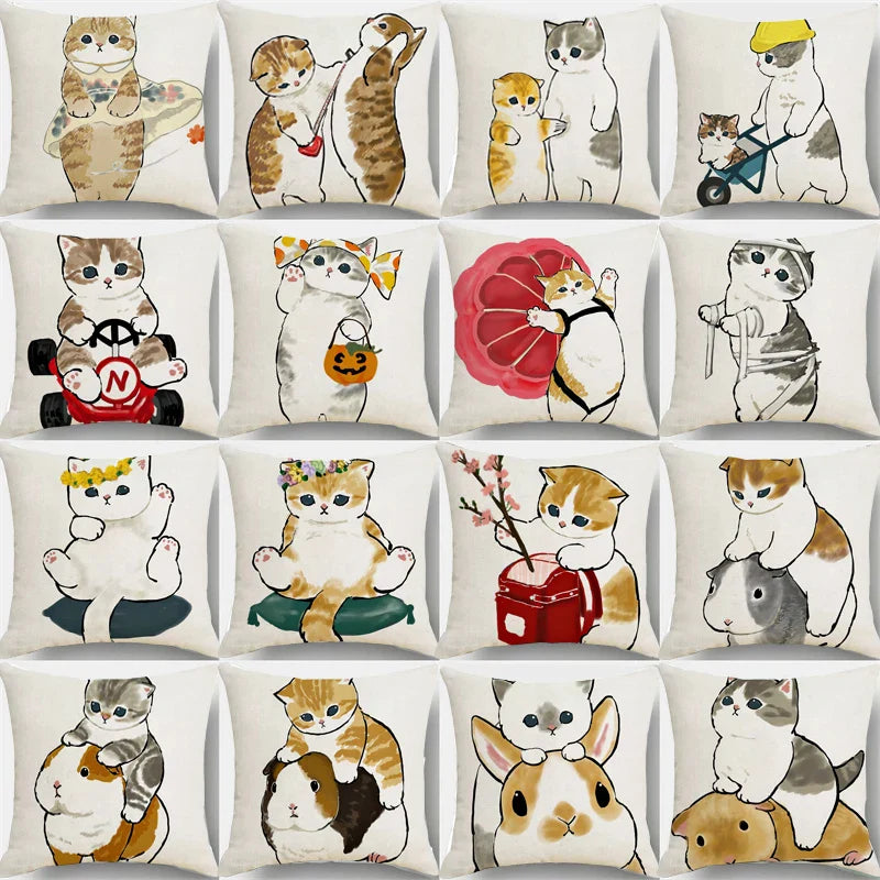 Cute Cat Cartoon Pillow Case Lazy Kitten Cushion Cover, Afralia™ Home Decor Linen Pillowslip