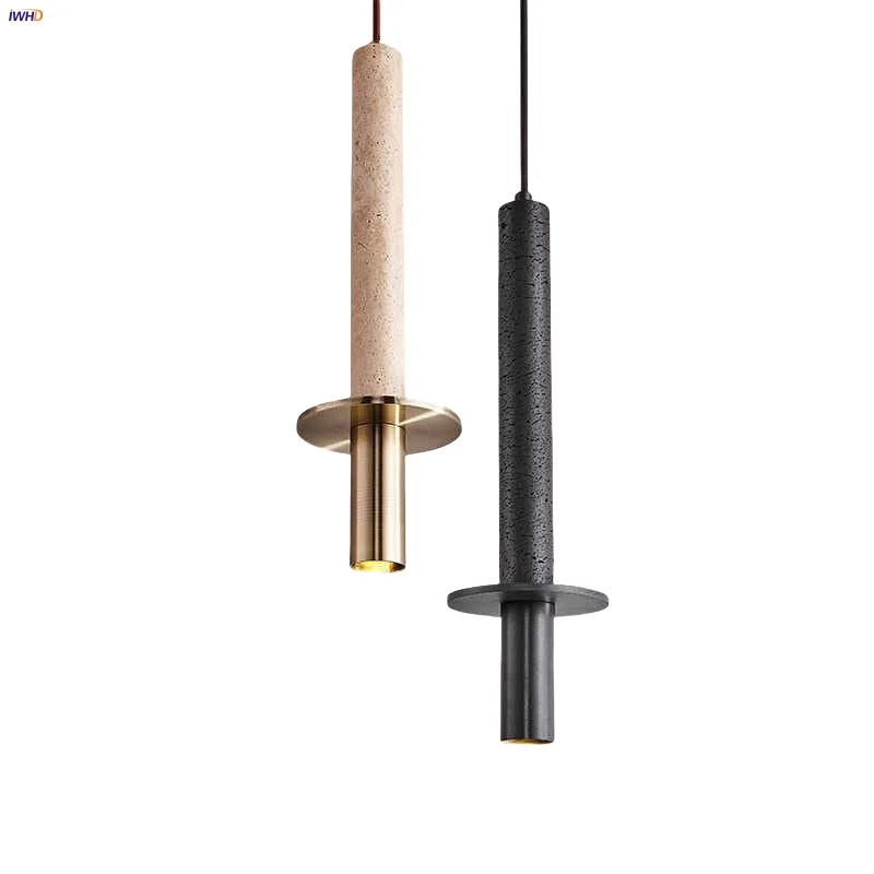 Afralia™ Black Iron LED Pendant Lights Stone Wabi Sabi Hanging Lamp Hallway Decor