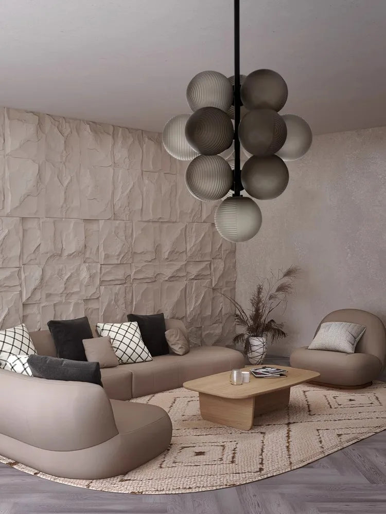 Afralia™ Purple Ripple Grape Ball Lampshade Pendant Chandelier, Modern LED Home Decor Lighting