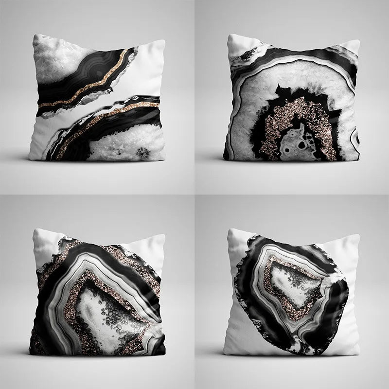 Afralia™ Gray Marble Black Agate Pillow Case for Home Sofa Chair Decor