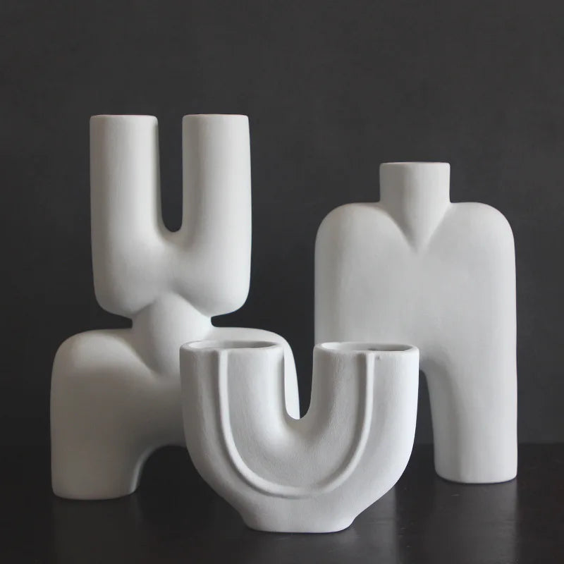 Afralia™ Geometric Ceramic Vase | Irregular Ornaments | Room Decoration Accessories