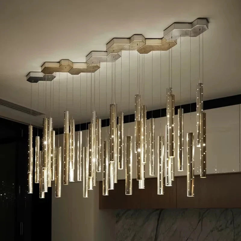Afralia™ Modern LED Chandelier Ceiling Light - Elegant Long Tube Combination for Living & Dining Room