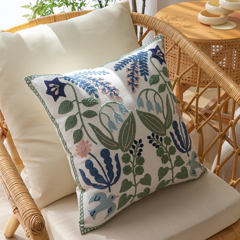 Afralia™ Embroidered Floral Office Cushion Pillowcase - 45x45CM