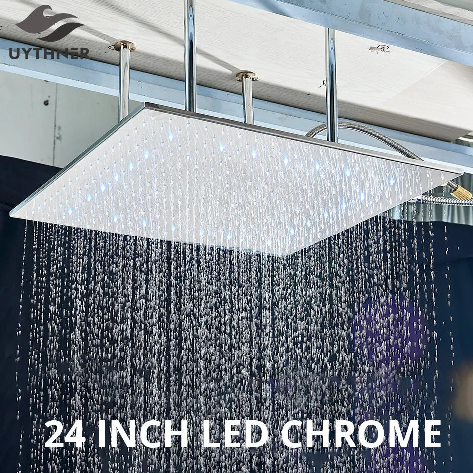 Afralia™ 24" Chrome LED Rain Shower Head Ceiling Mounted Top Sprayer & Arm