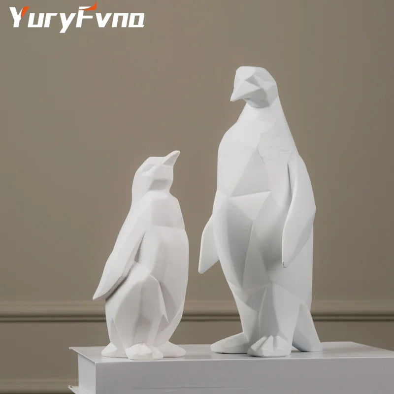Nordic Penguin Resin Sculpture by Afralia™: Geometric Animal Statue Home Office Decor