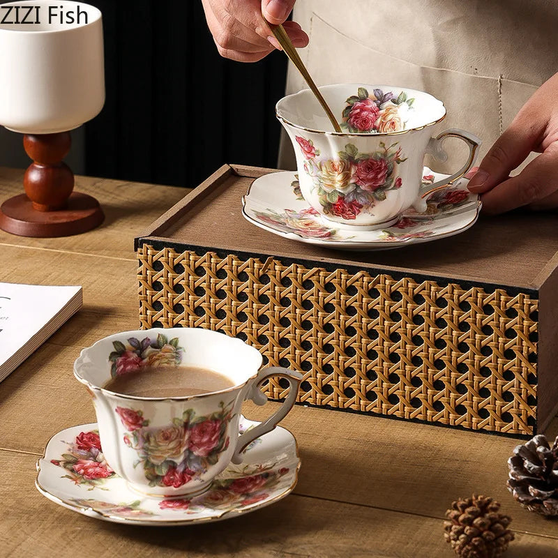 Afralia™ Rose Blooms Ceramic Cup & Saucer Set