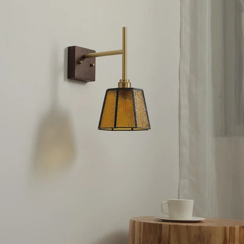 Afralia™ Glass Copper LED Wall Lights Modern Bedside Lamp for Bedroom Living Room