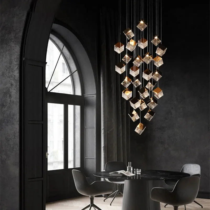 Afralia™ Modern Glass Ice Cube LED Chandelier for Kitchen Living Room Lighting