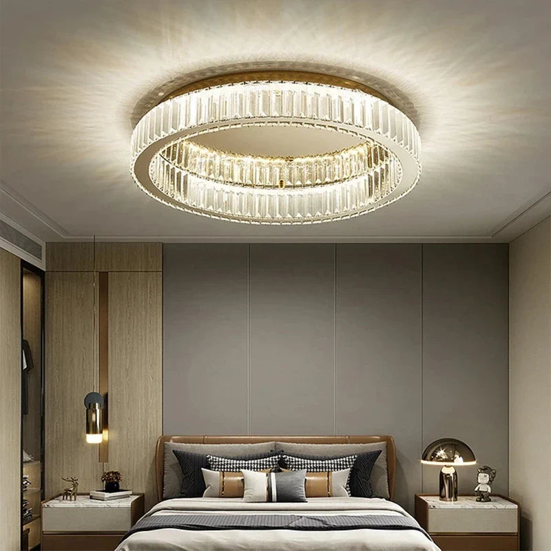 Afralia™ Crystal LED Chrome Ceiling Light Stainless Steel Art Lighting
