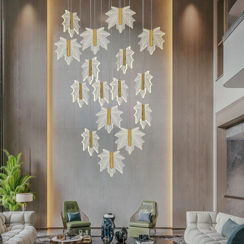 Luxury Maple Leaf Staircase Pendant by Afralia™ - Duplex Villa Chandelier