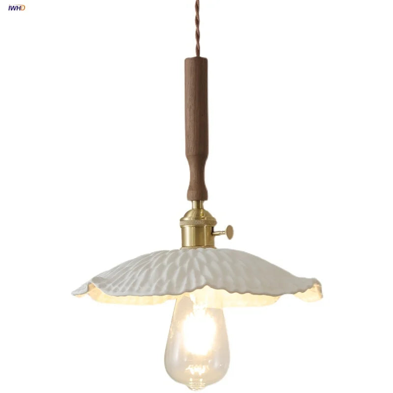 Afralia™ Nordic LED Pendant Light White Ceramic with Copper Knob Switch