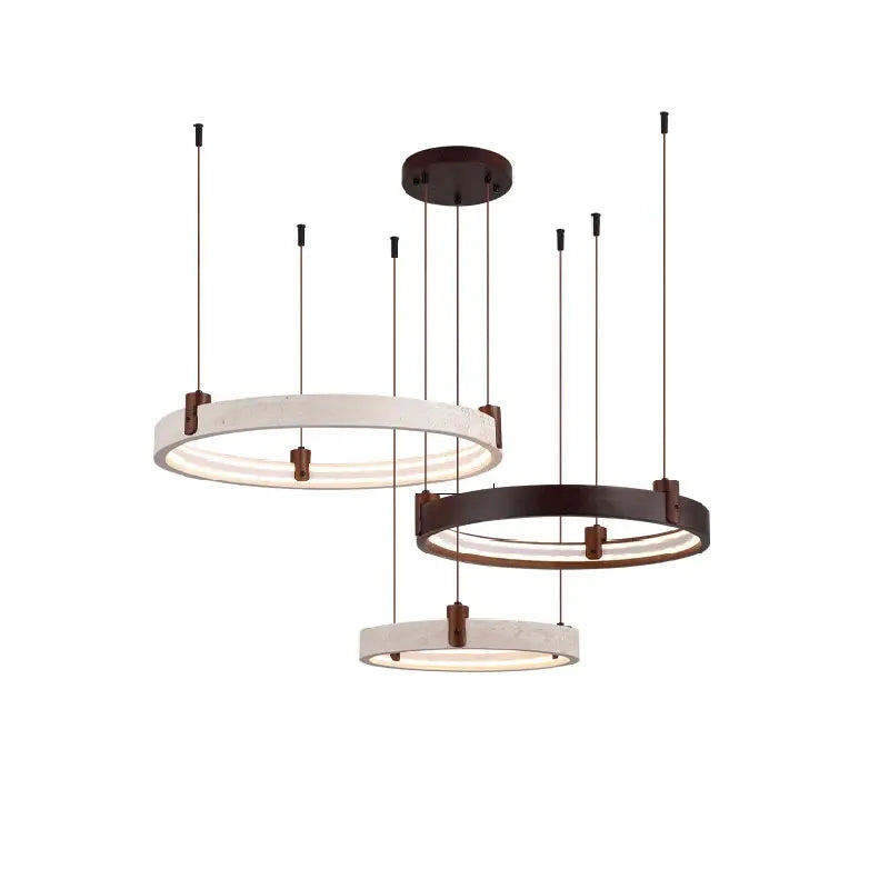 Afralia™ Natural Stone Wood LED Chandelier Pendant Light for Living & Dining Room