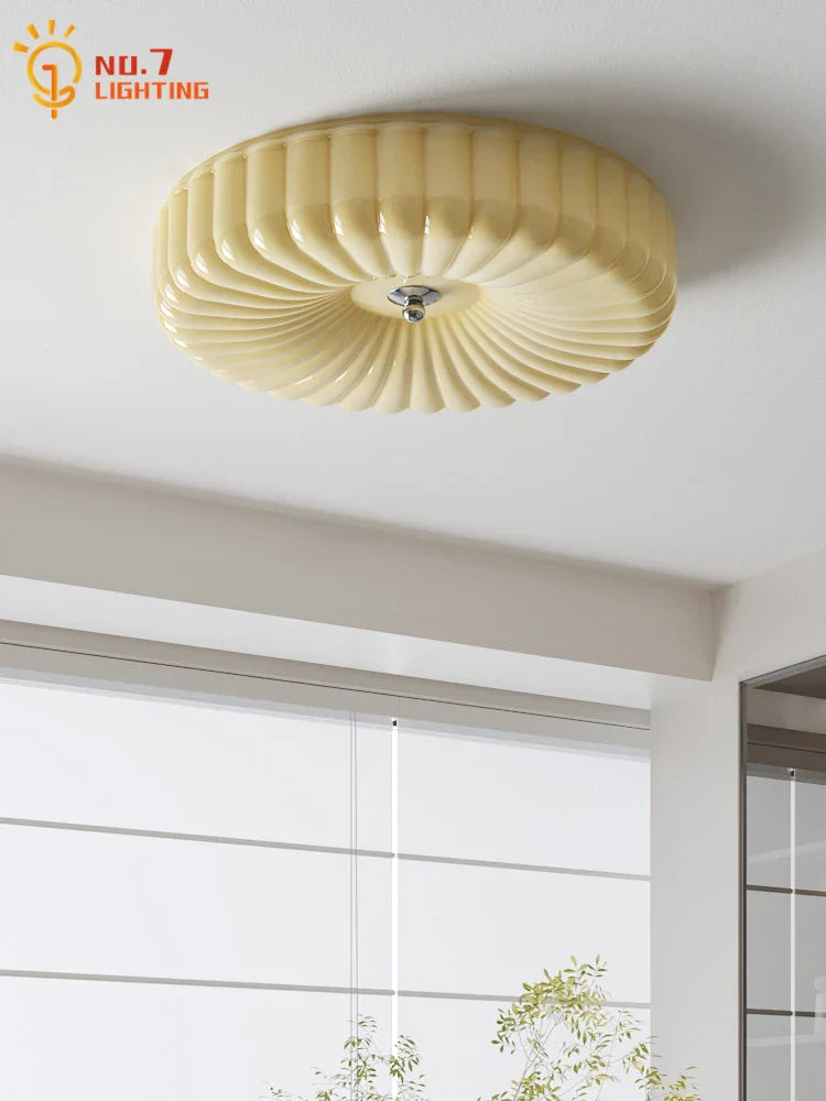 Afralia™ Cream Wind LED Glass Ceiling Lamp: French Design for Bedroom, Study, Balcony, Cafe