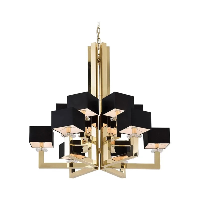 Afralia™ 12-Light Chrome Chandelier with Black Shades - 37x37 inches