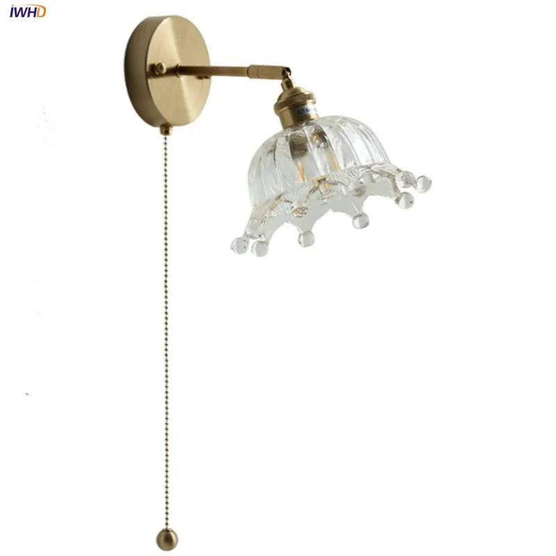 Afralia™ Crown Glass LED Wall Lights Brass Switch Stair Fixtures