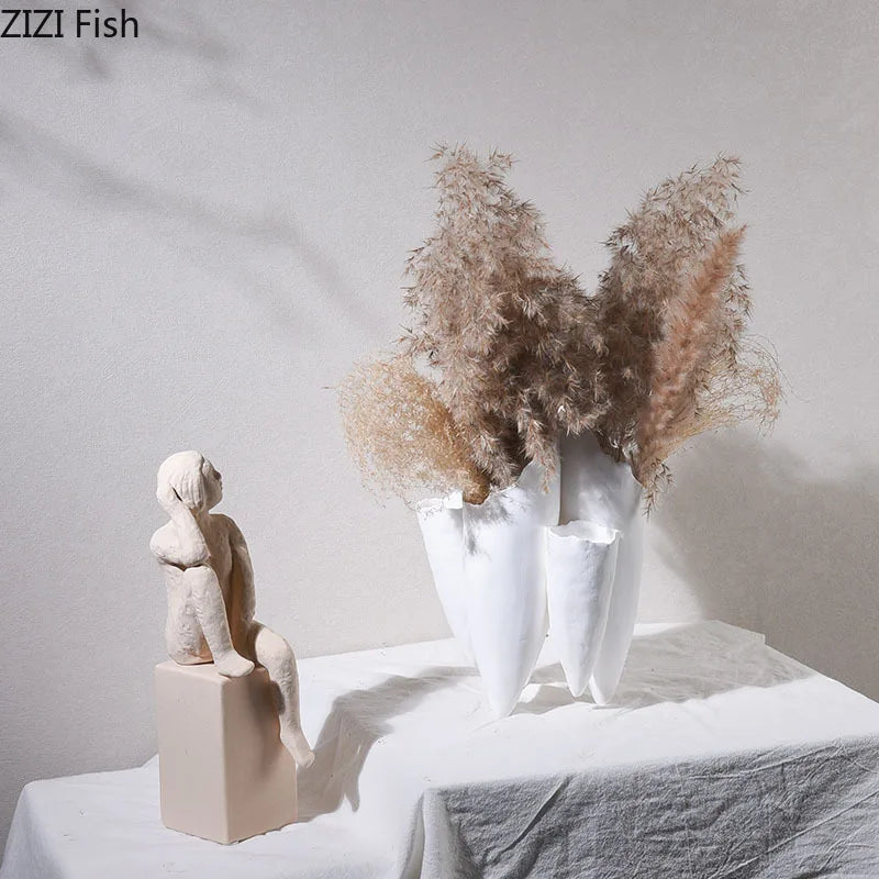 Afralia™ Ceramic Tooth Vase for Table Decor and Flower Arrangement