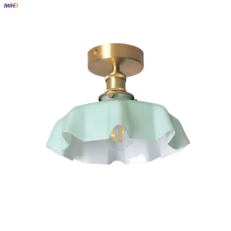 Afralia™ Blue Flower Glass LED Ceiling Light | Nordic Modern Flush Mount Lamp