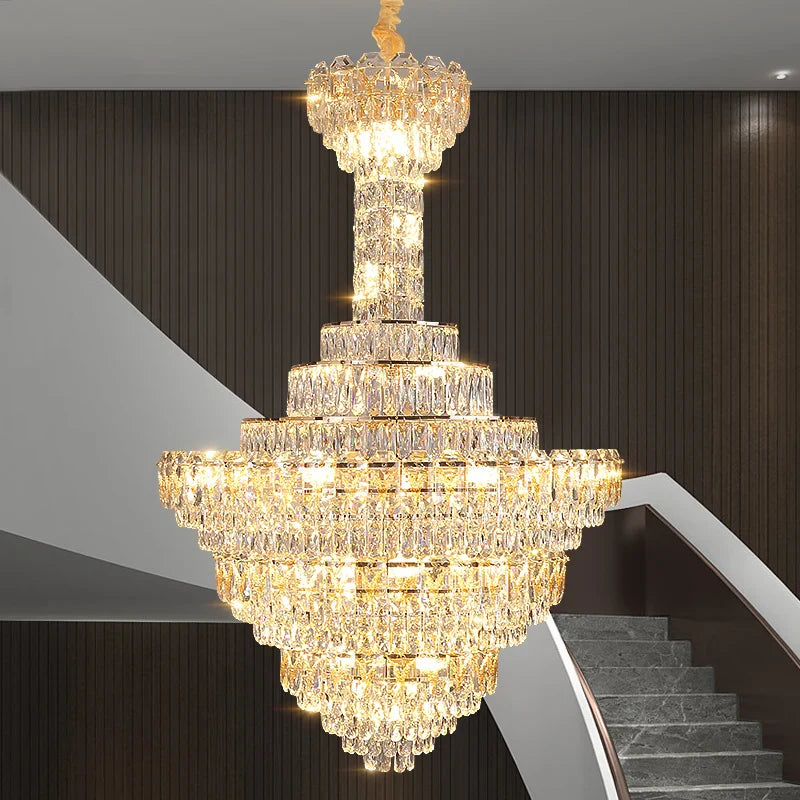Afralia™ European Crystal Chandelier for Large Living Room, Villa Hollow Hall, Staircase Floor