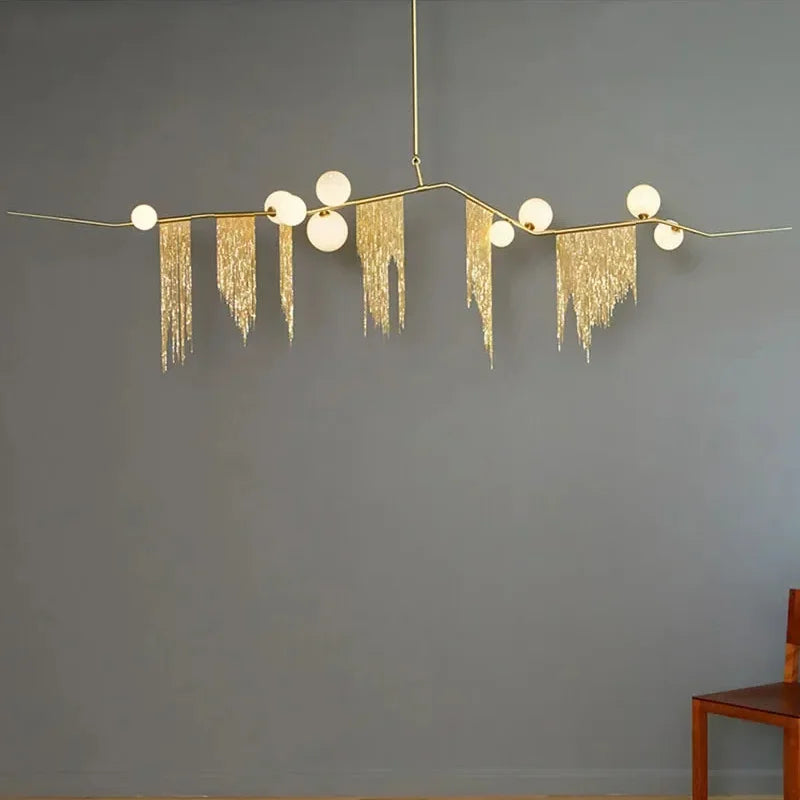 Afralia™ LED Glass Pendant Chandelier with Tassel - Modern Ceiling Hanging Lamp for Living Room