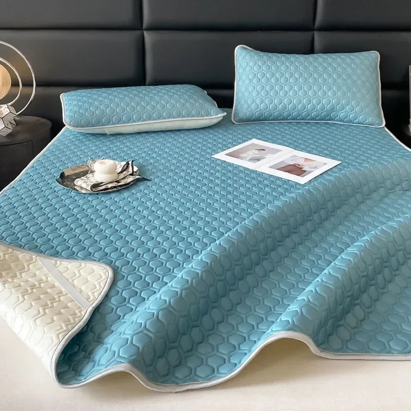 Afralia™ 4mm Latex Filled Bed Mat & Pillowcase Set - Cooling Ice Silk Sleep Mats