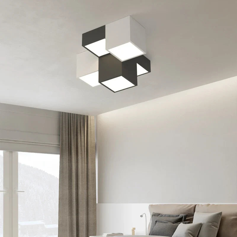 Afralia™ Geometric LED Ceiling Light for Modern Bedroom, Study Room - Black/White Luxe Design