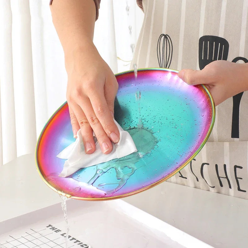 Afralia™ Stainless Steel Round Dining Plate for Food, Steak, Fruit- 1Pc Silver Tray