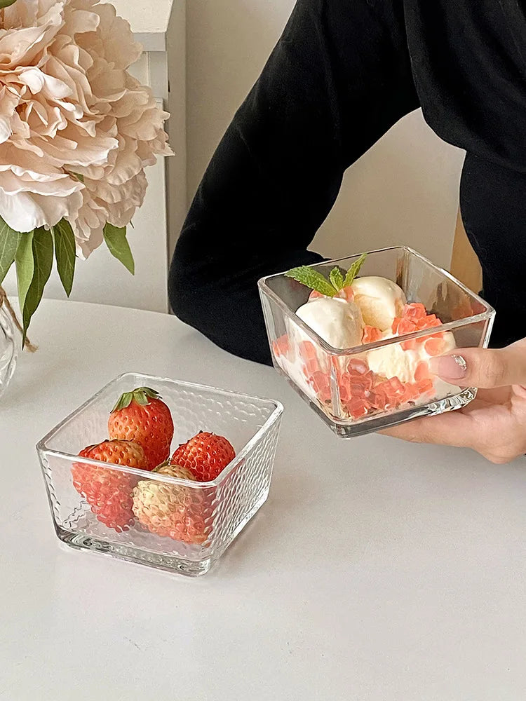 Afralia™ Simple Square Glass Bowl Set for Desserts, Ice Cream, Yogurt, and Salads